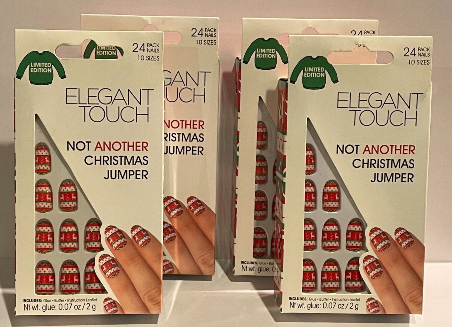 Lot Of 4 Elegant Touch Fake Nails – NOT ANOTHER CHRISTMAS JUMPER – Nails Kit