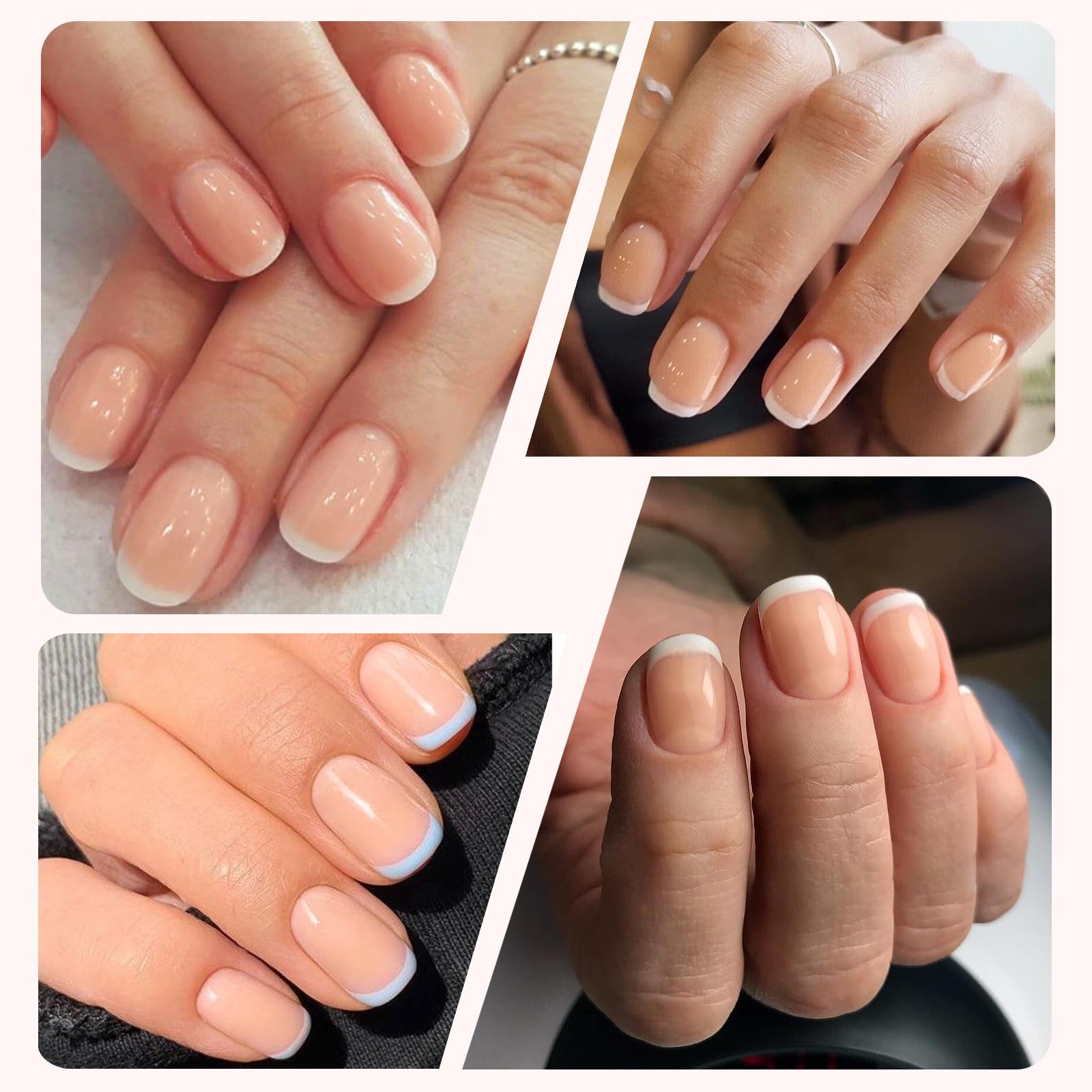 Real Short Thin French Tip Press on Nails Squoval Clear Nude Fake Nail Art Wh…