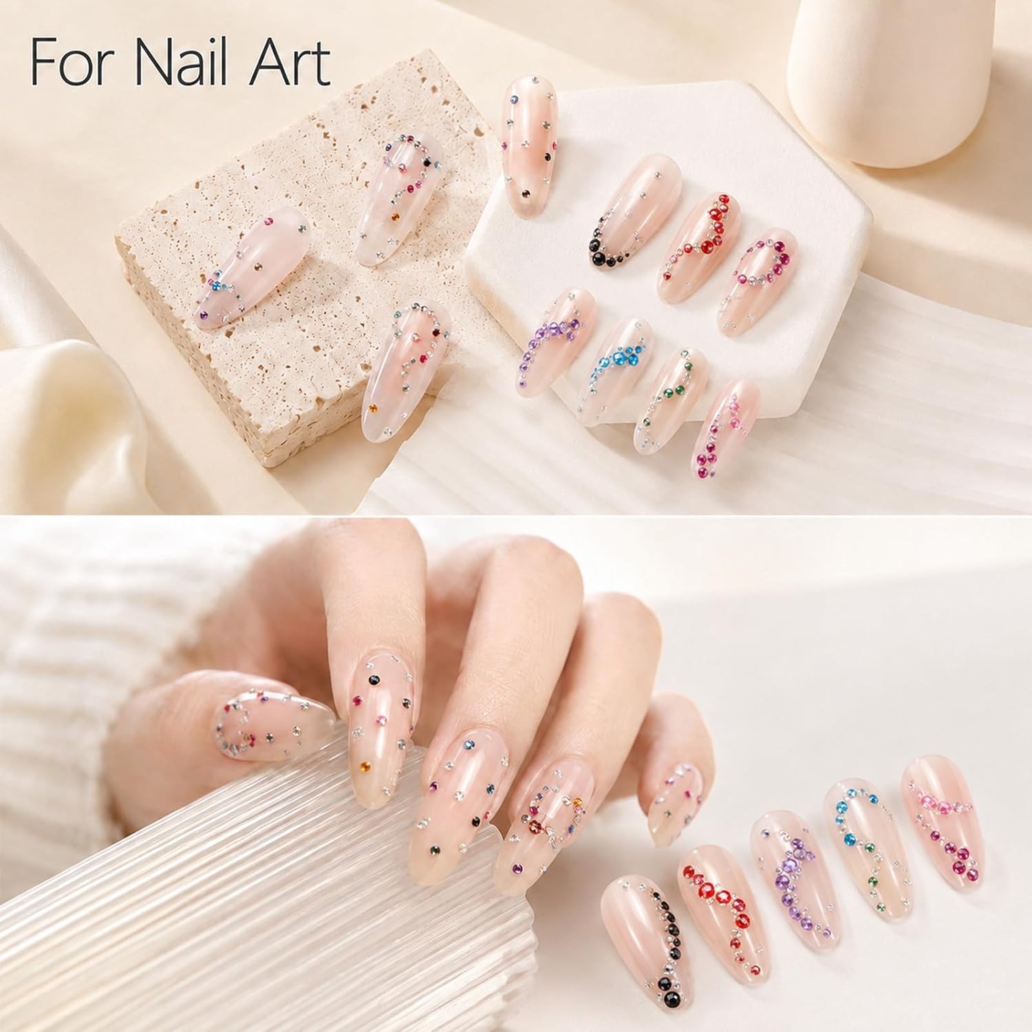 3000PCS 2mm Multicolor Nail Rhinestones, 12 Colors Flatback Gems