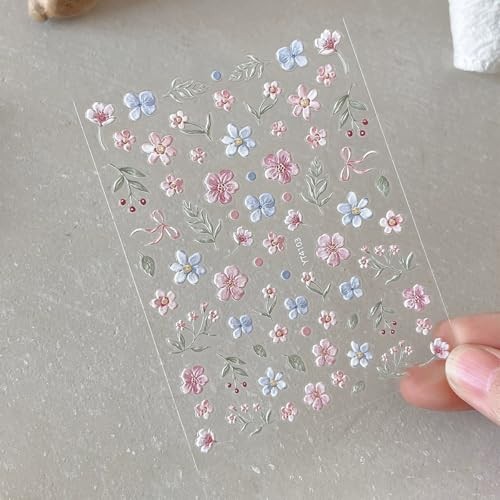 Flower Nail Stickers 5D Embossed Flower Nail Art Stickers Spring Style-27