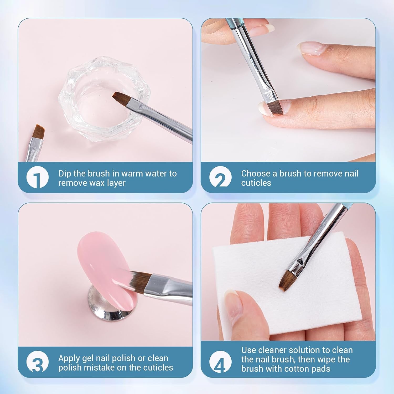 Nail Art Clean Up Brushes, 3 PCS Flat/Oval/Fine Angled Gel Nail Brush for