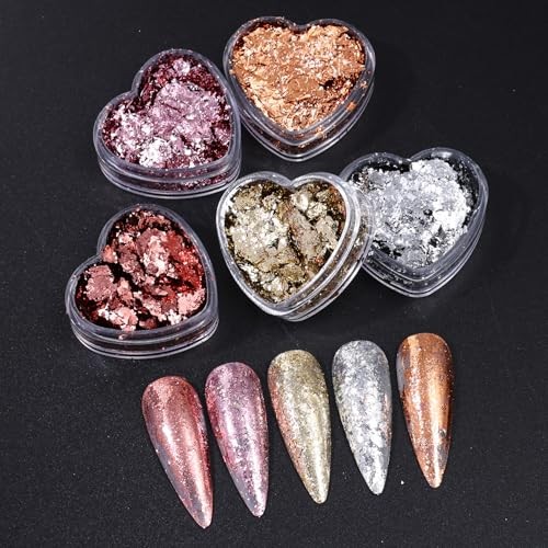 Unique Gold Flakes for Nails 12 Boxes Irregular Aluminum 12 Colors Gold Flakes