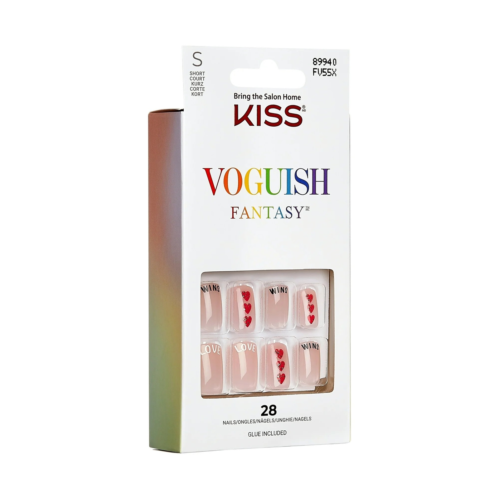 KISS Voguish Fantasy Small Square Glue-On Pride Nails, Nude, 28 pieces