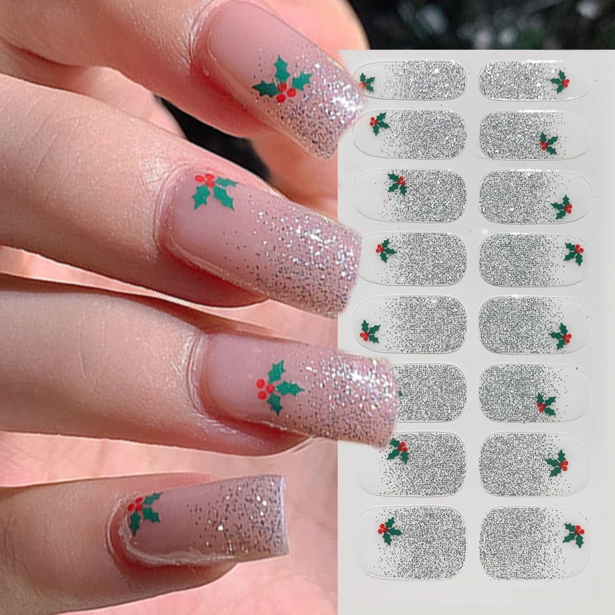 6Pcs Christmas Gel Nail Stickers Glitter Snowflake Nail Polish Strips Self Ad…