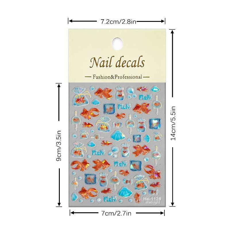 Shiny Goldfish Plastic Bag Seahorses Summer Jellyfish Starfish Nail Art Stickers