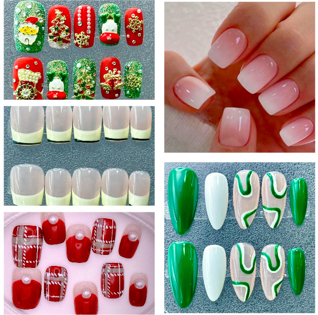 Manicure Handmade Press On Nails 10pc Reusable Artistic Design DIY Long Square