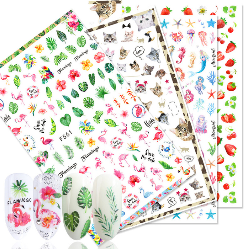 White & Black Geometric Leaves 3D Nail Stickers Adhesive Decals Flower DIY NS14