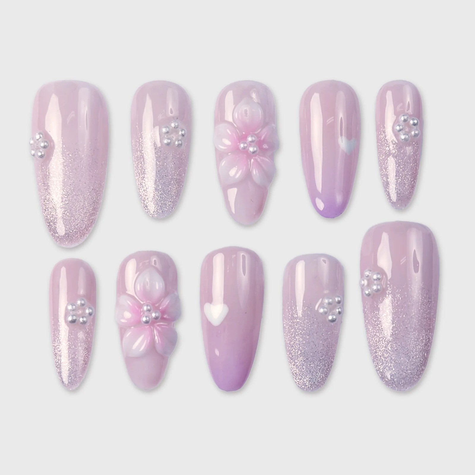 SIYOU First Blush Almond Pink, Purple, & White Press-On Nails 10pc