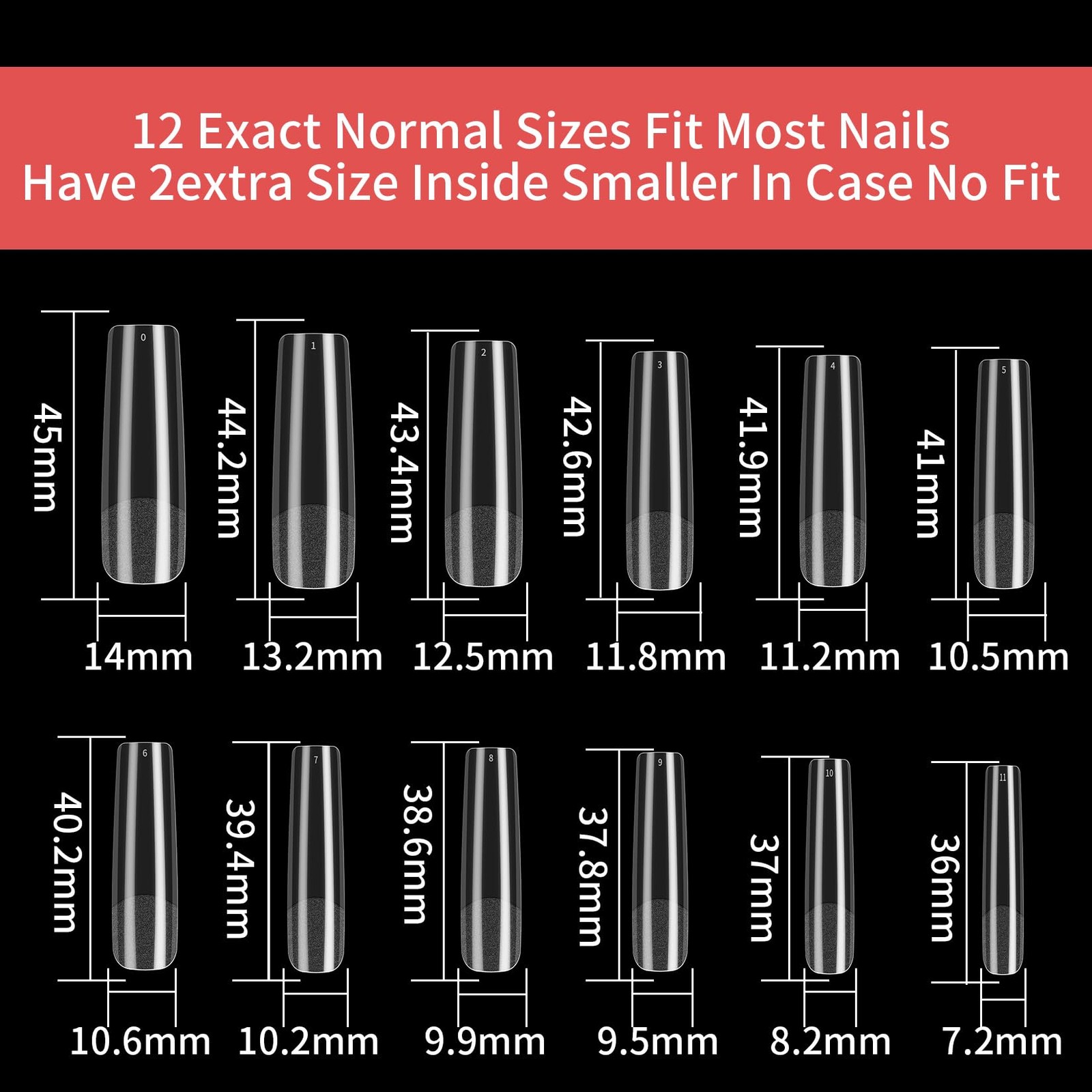240 Pcs Square Extra Long Clear Nail Tips for Acrylic Nails, No C Curve Taper…