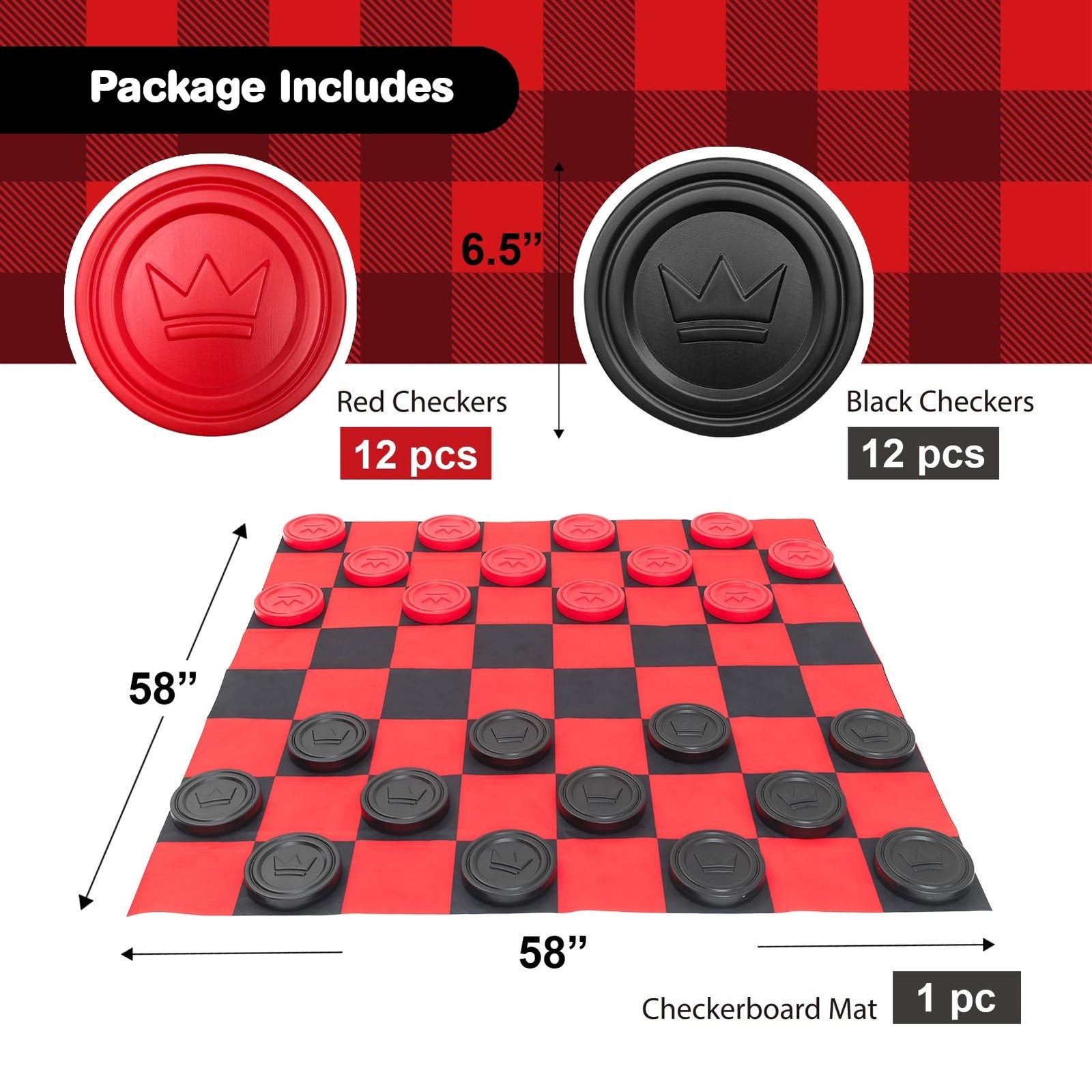 Jumbo Checkers Set with Storage Bag – 58 inch mat – Outdoor & Indoor Play Toy…