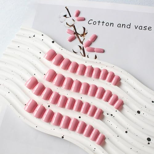 Rose Pink 48Pcs Press on Nails – Short, Square, Gel, square glossy rose pink