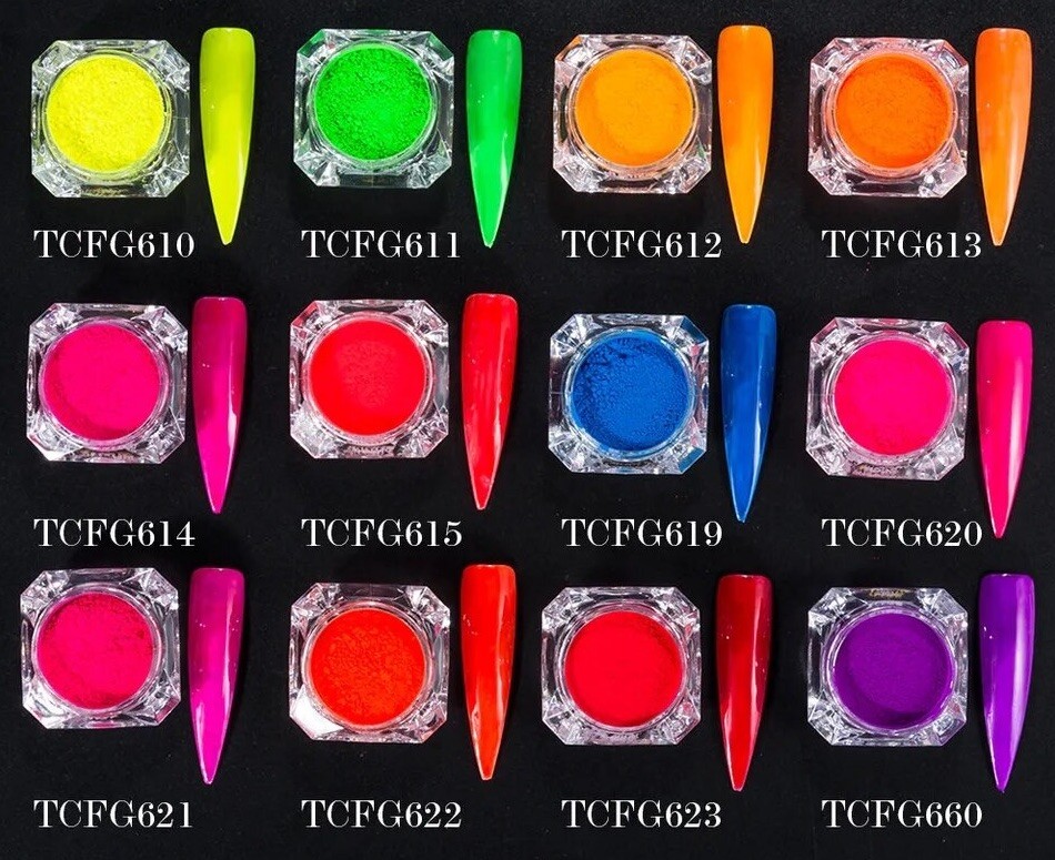 12 Colour Set Neon Pigment Nail Art Powder Dust Ombre Smoky Florescent Face Body