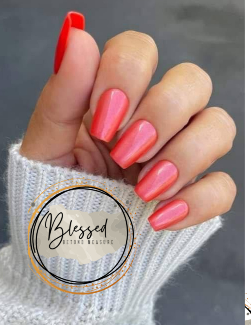 Red Aspen Press On Nails- Groovy Girl, Andrea Medium Coffin Glazed Coral Orange