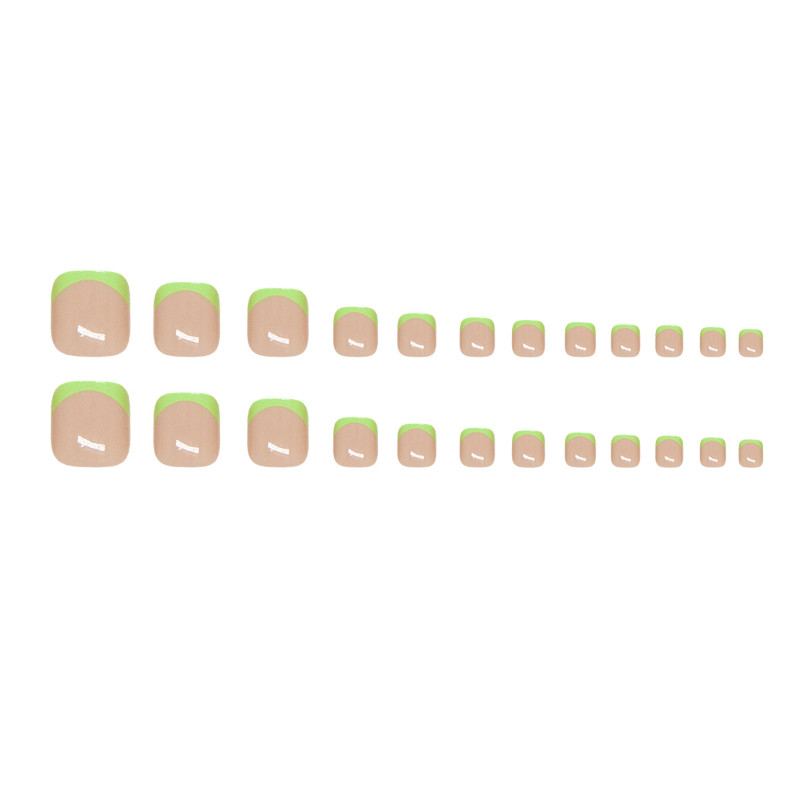 48pcs Short Square Press on Toe Nails, Light Green French Tip Nude Base Nails