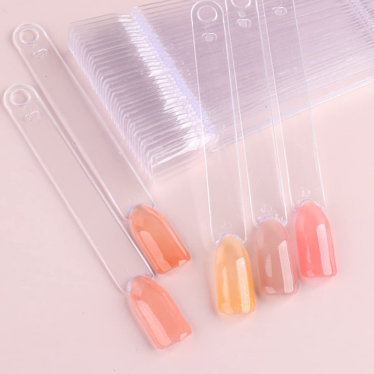 Nail Color Swatch Sticks with Ring, 150Pcs Ballerina Square Stiletto Clear Nail