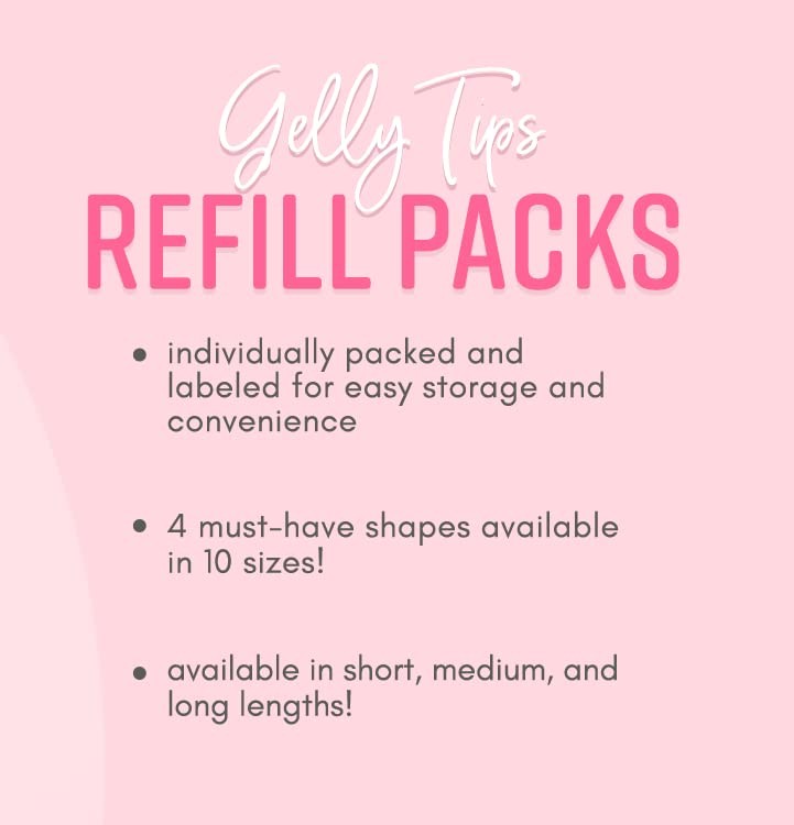 Gelly Tips Refill Packs – Soak Off Soft Gels – Almond Shape (Short Length) (S…
