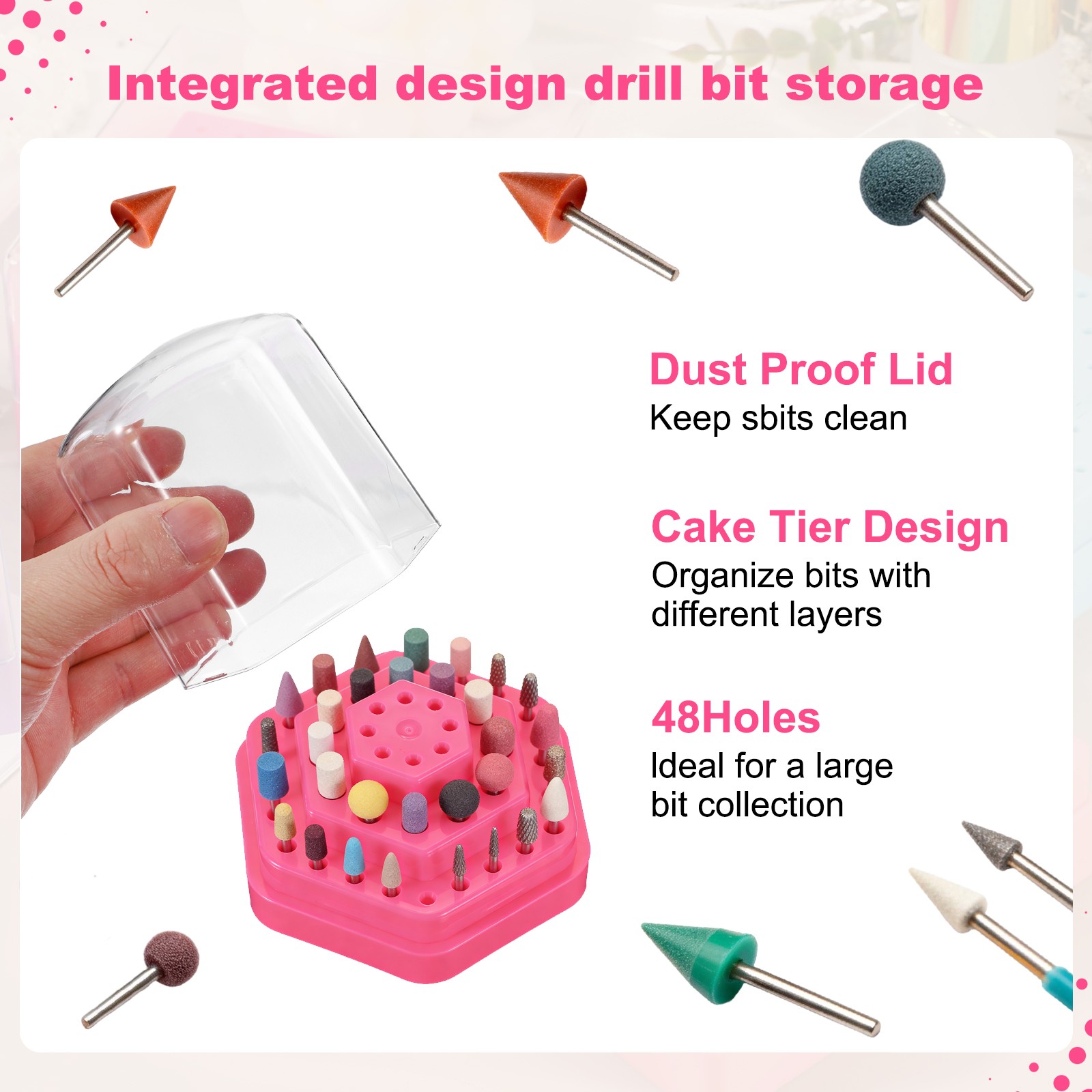 Nail Drill Bits Holder, 48 Holes Large Space Drills Bit Case, Green