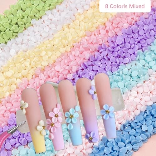 3D Nail Charms 1 Box Flower Blossom Beads Pearl Nail Rhinestones Colorful Petal