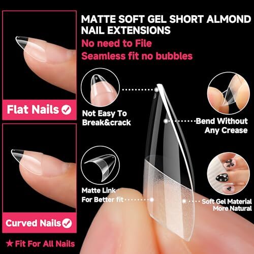 Short Almond Gel x Nail Tips Half Cover 504PCS Extra Short A1-XS Almond Half