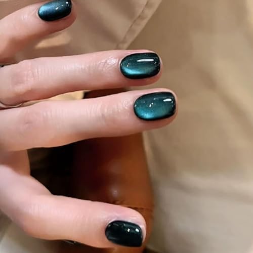 Square Press on Nails – Short Fake Nails with Glitter Cat Eye Designs