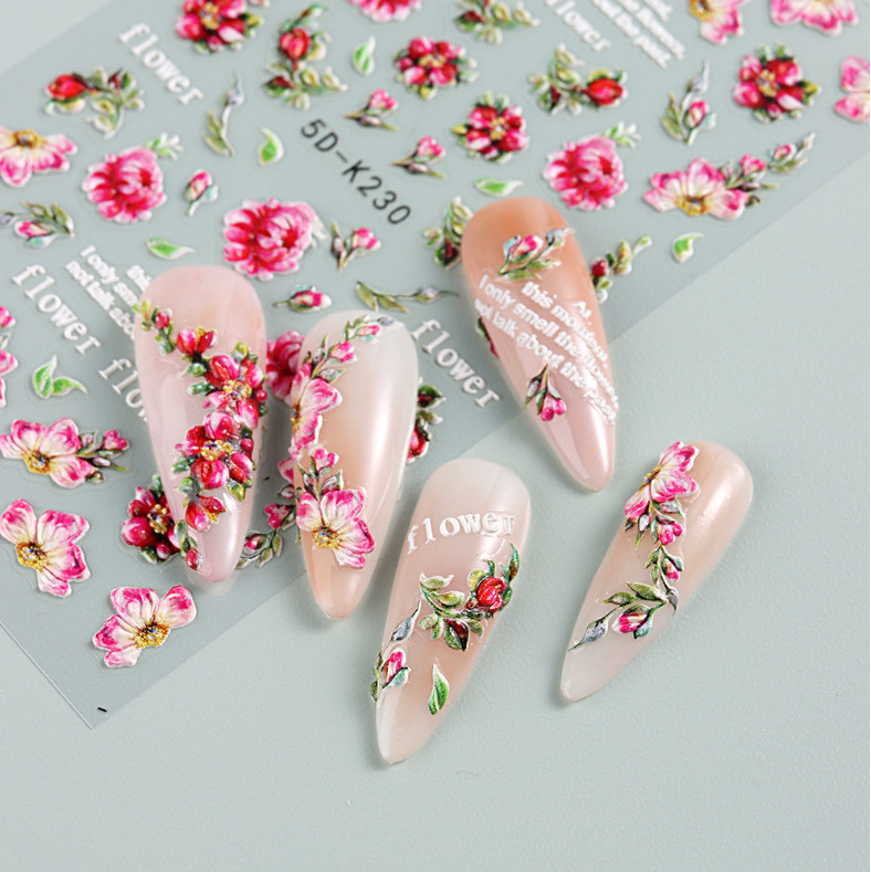 5D Engraved Flower Butterfly Nail Art Sticker Decal DIY Decoration Manicure NH24