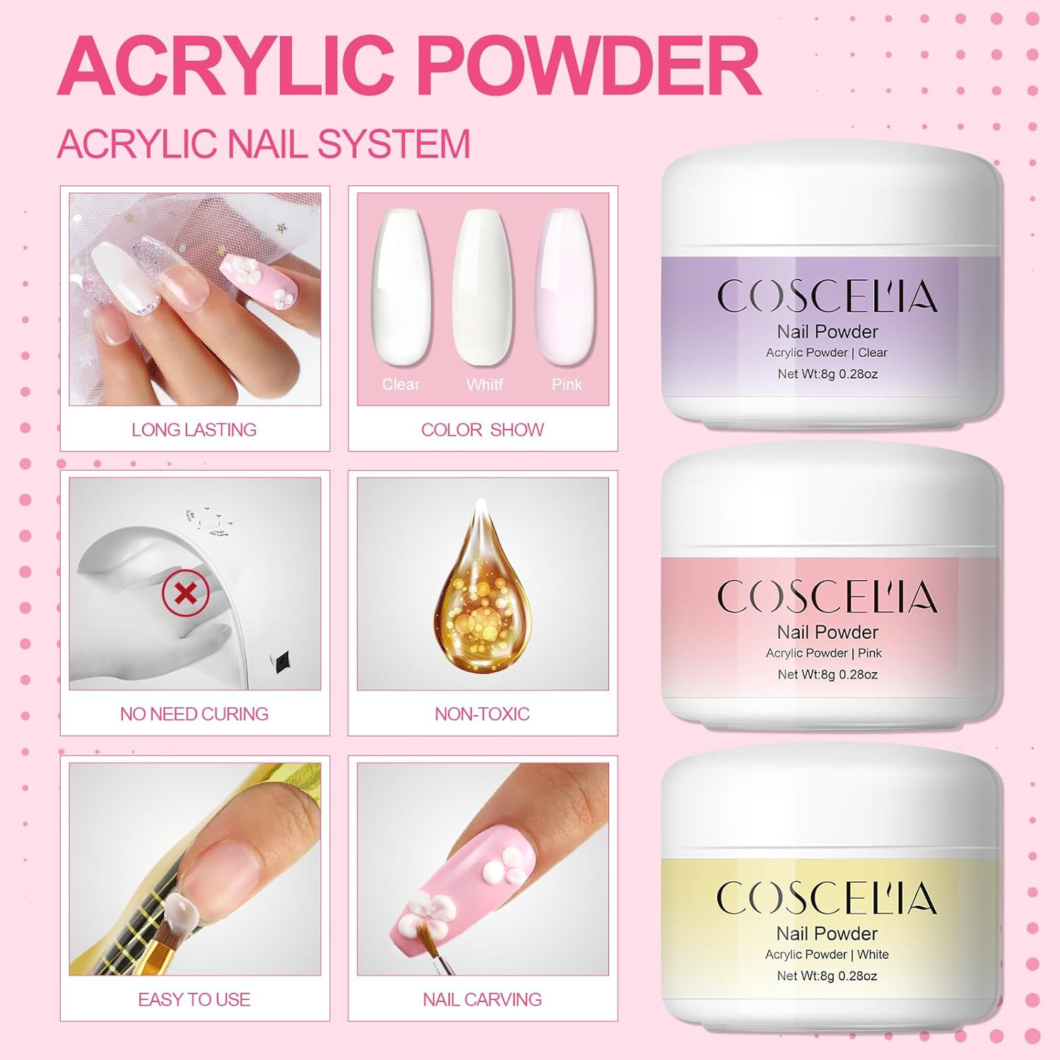 Acrylic Nail Kit for Beginners with Everything Professional Acrylics Powder 6Pcs