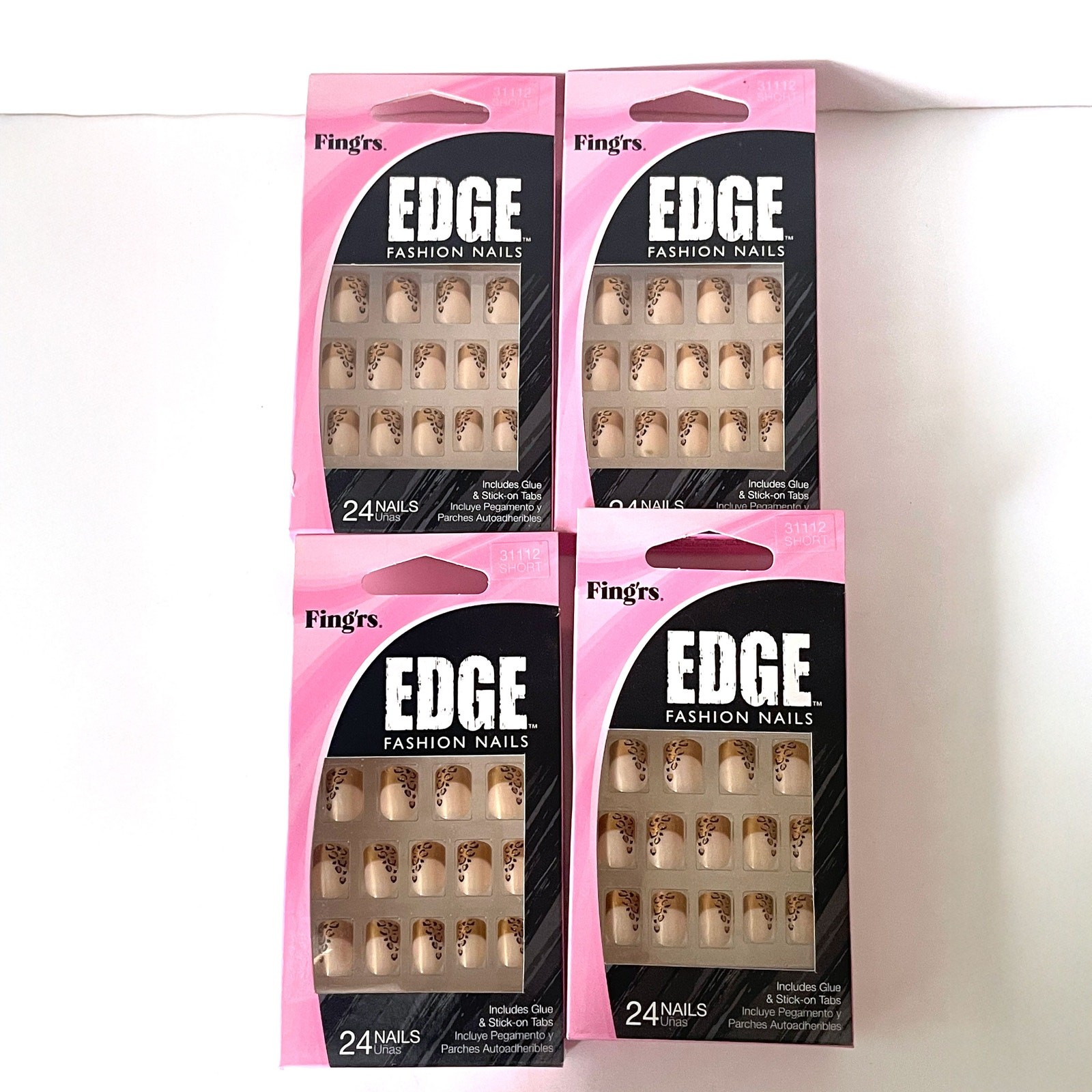 FING’RS NIB Edge Fashion Nails Gold Leopards Cheeta Design Short Tips Set for 4