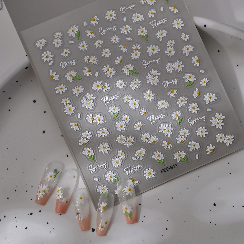 5D Sunflower Daisy Love Bee Flower Nail Art Stickers Self-adhesive NH23
