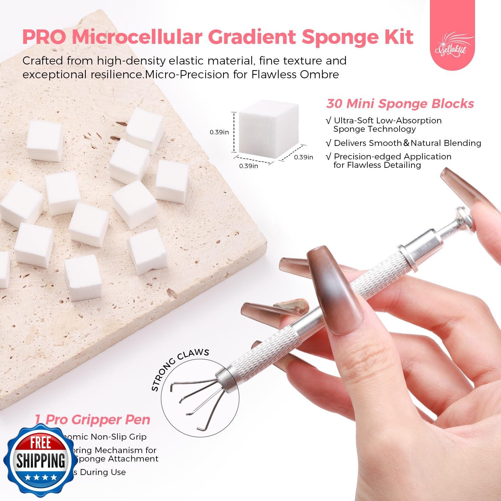 Gellaktik 100PCS Nail Art Sponges With Grabbing Pen for Ombre, Professional S