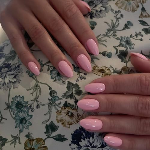 Baby Pink Press On Nails Short Oval,Natural Round Fake Nails,Short glossy pink