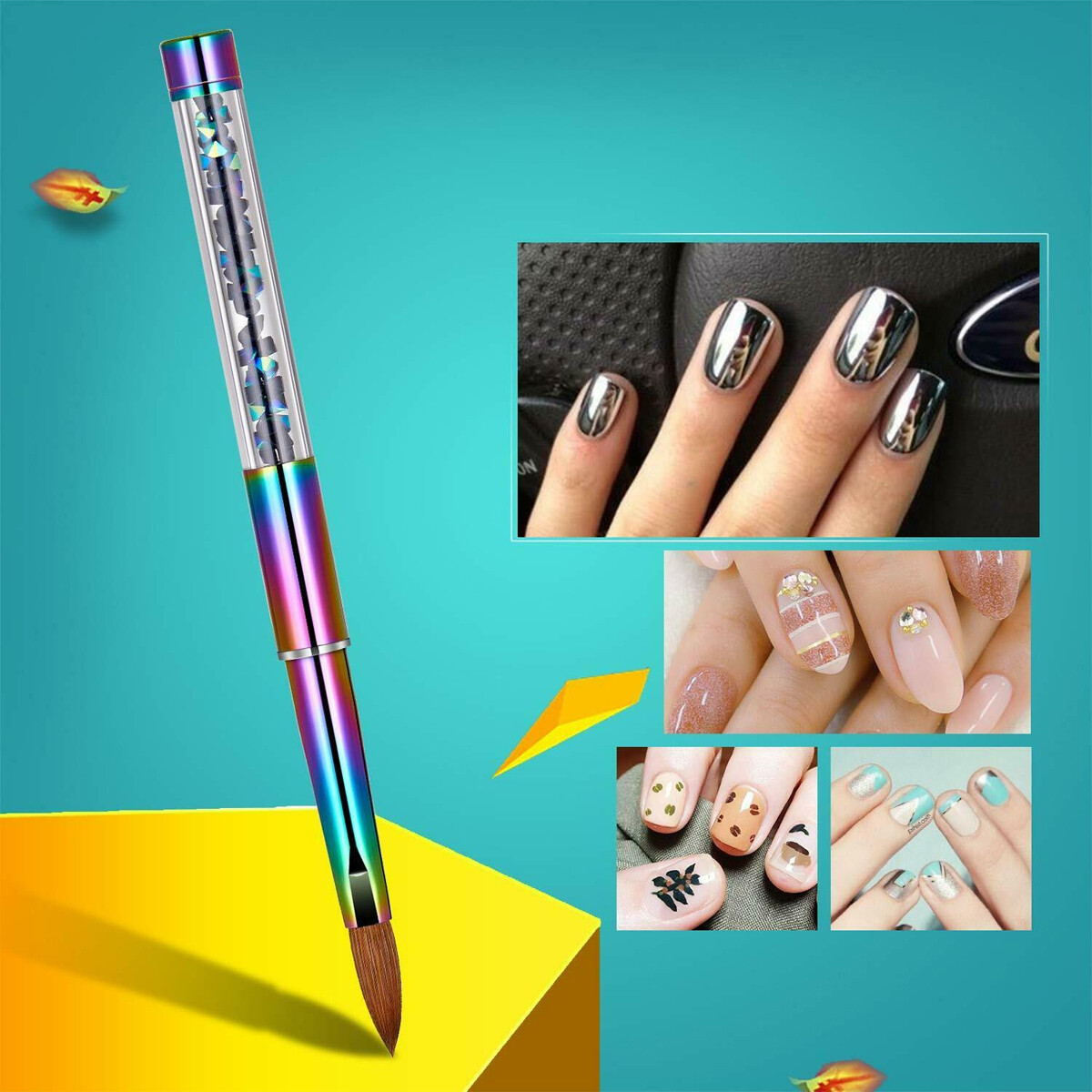 Acrylic Nail Brush 100% Kolinsky With Cap Rainbow Crystal Handle Size 6-14#