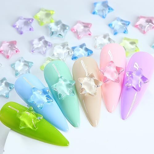 Stars Nail Art Charms, Pentagram Nail Art Rhinestone, 3D Clear Five-Pointed