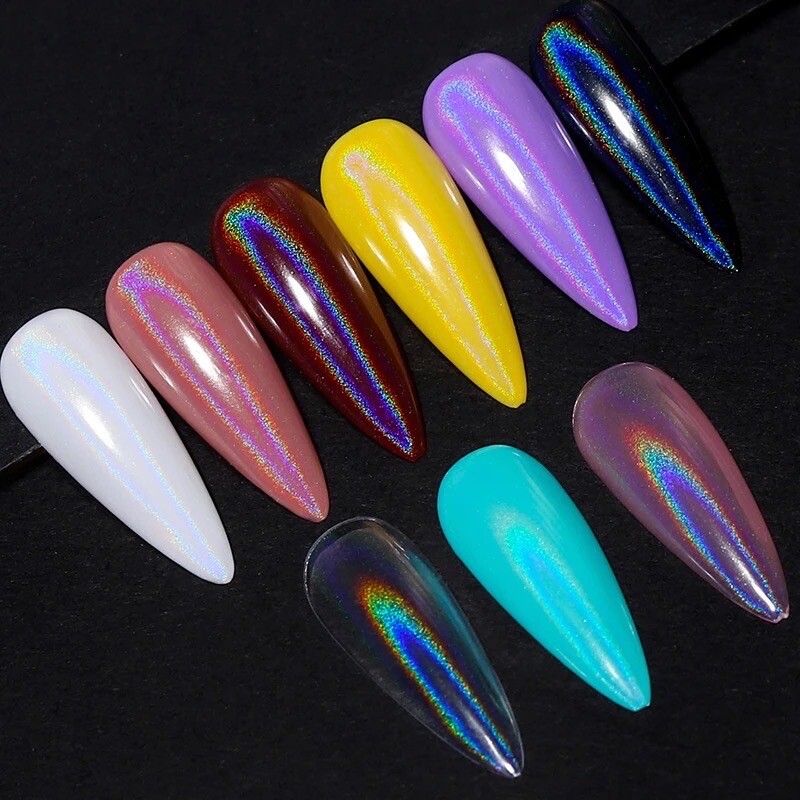 White Holographic Nail Chrome Powder Transparent Effect Clear Unicorn Rainbow