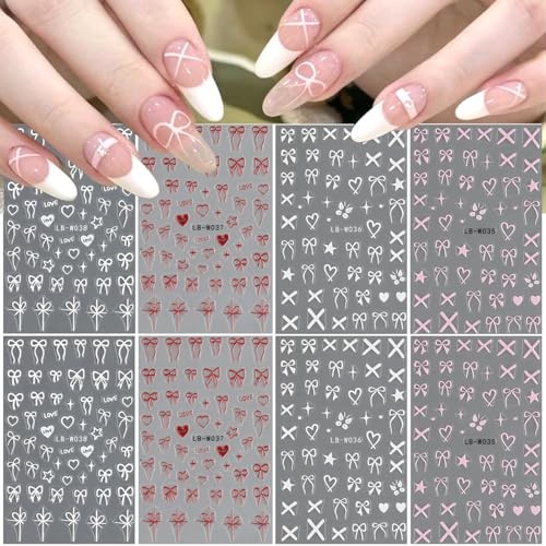 Heart Bows Nail Art Stickers Valentine’s Day Nail Supplies 3D Self Christmas 5
