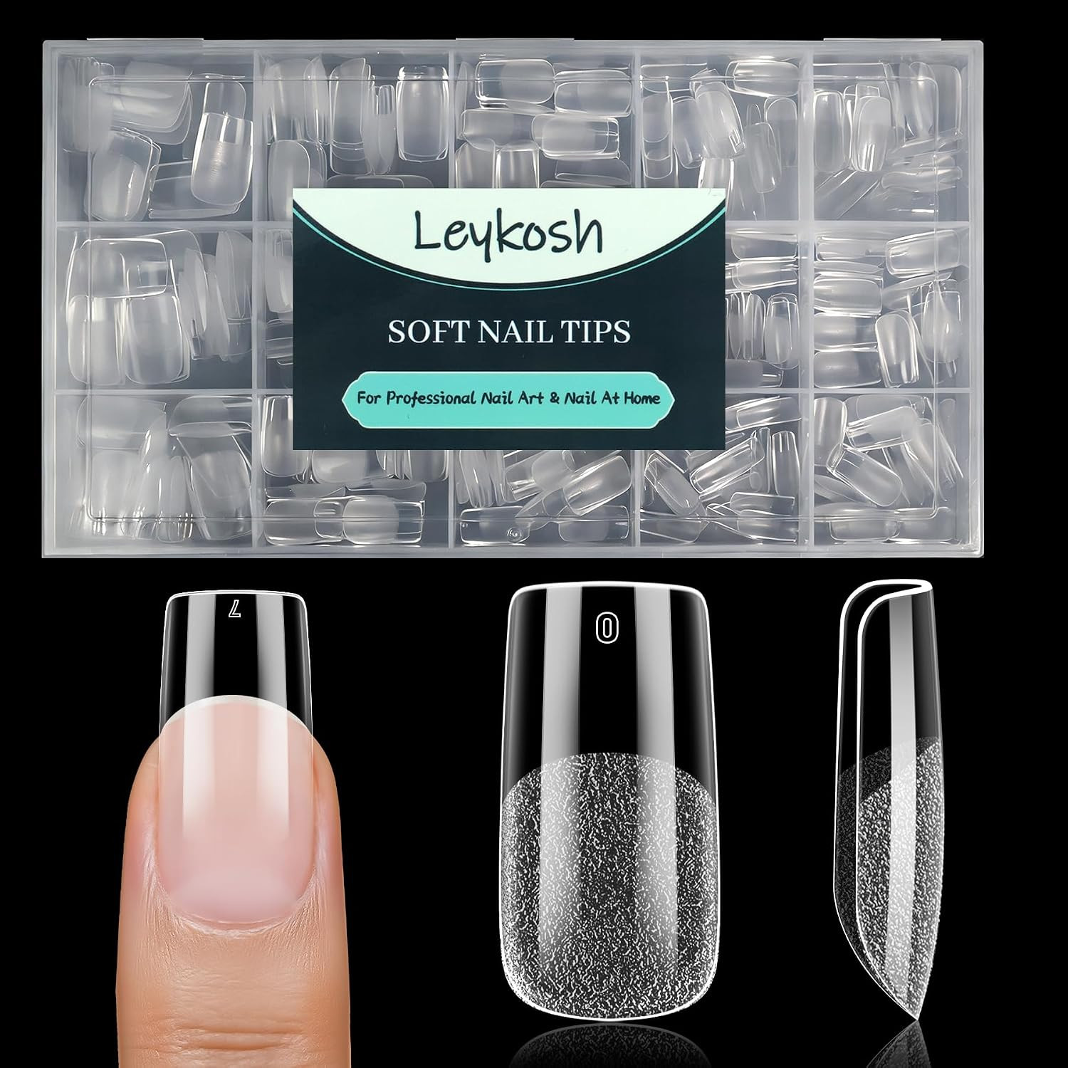 Medium Square Nail Tips, 15 Sizes 240 PCS Clear Acrylic Soft Fake Nails Gel Nail