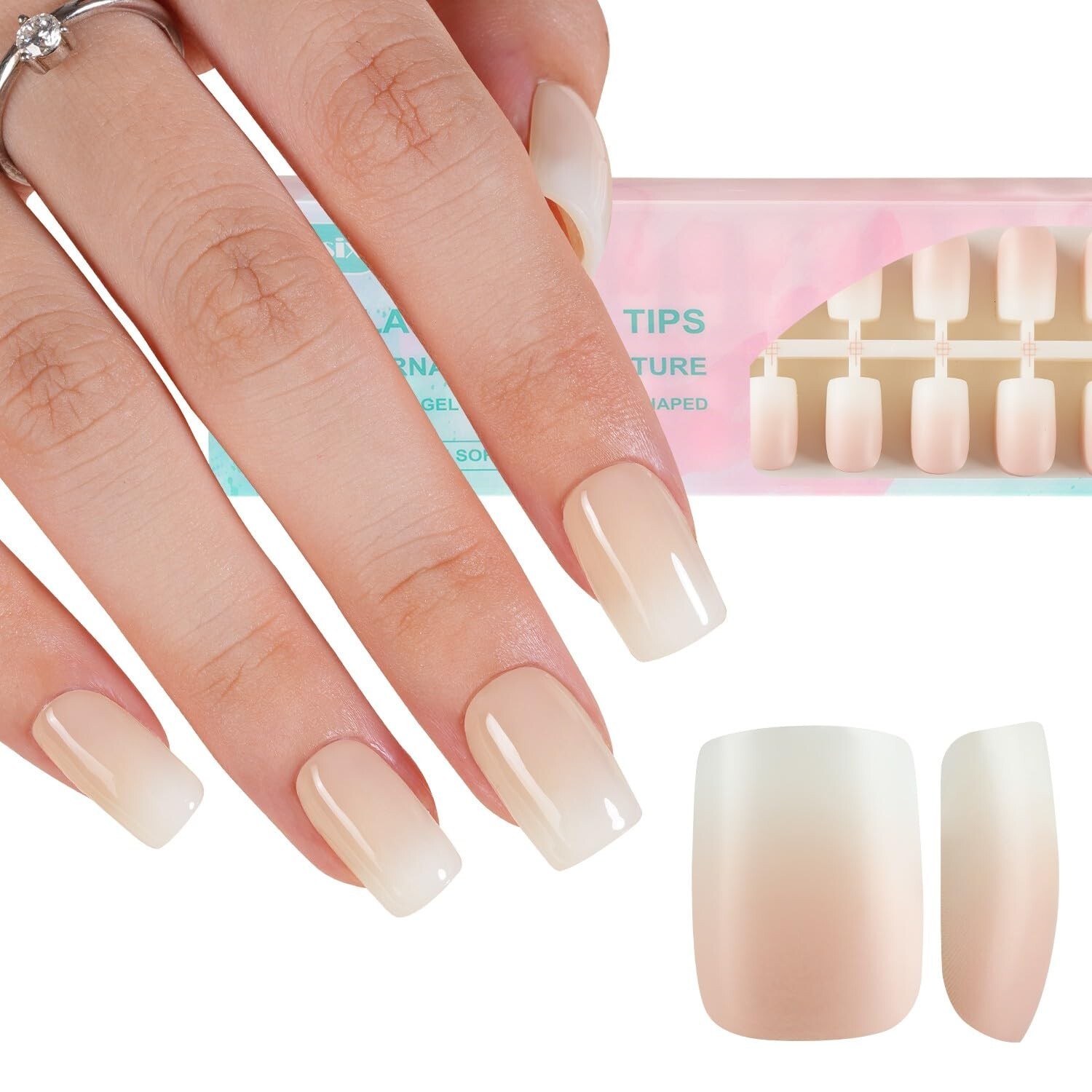 Innovative Ombre Press on Nails – 160Pcs Short Square Gel Tips, Long Lasting