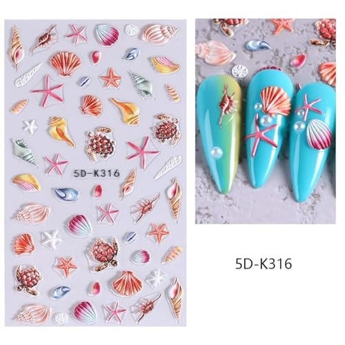 Summer Ocean Nail Decals 5D Embossed Nail Art Sticker 2PCS Style4-Summer Ocean