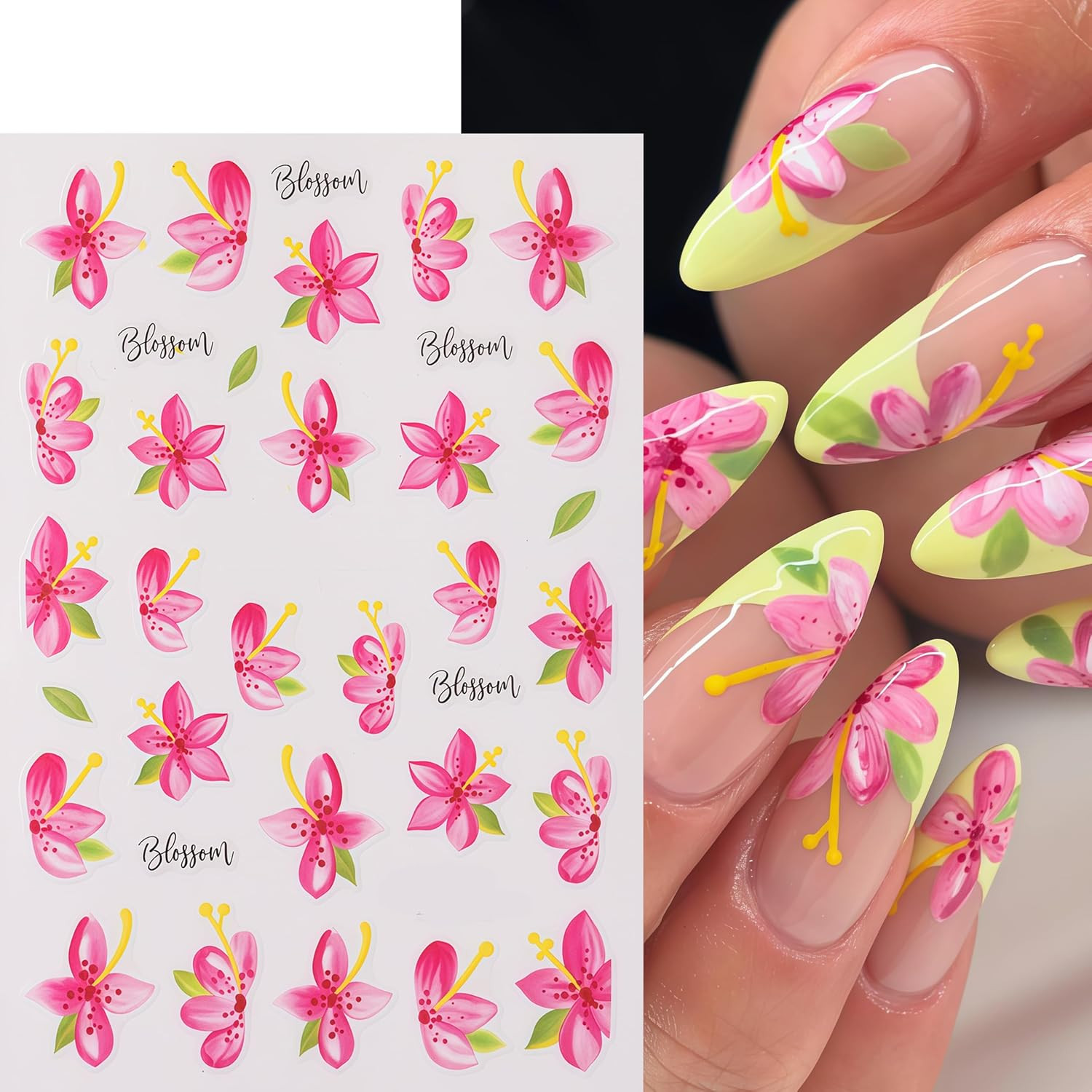 6 Sheets Flower Nail Art Stickers 3D Self-Adhesive Colorful Hawaiian Flowers Nai