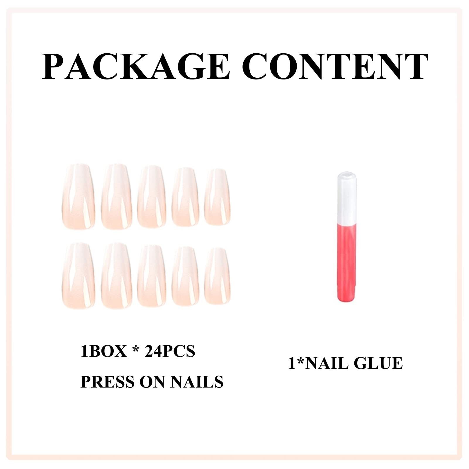 Coffin Press on Nails Long – Ombre White French Tip Fake Nails, Gradient Desi…