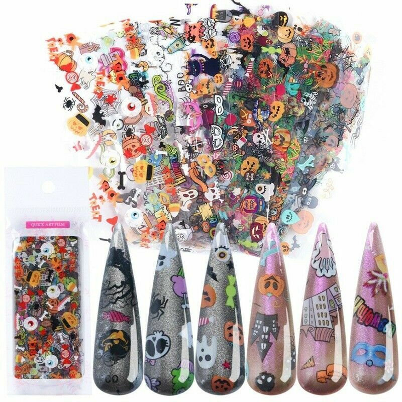 10x Halloween Series Nail Foil Stickers Transfer Decals Paper Nail Decor Fashion