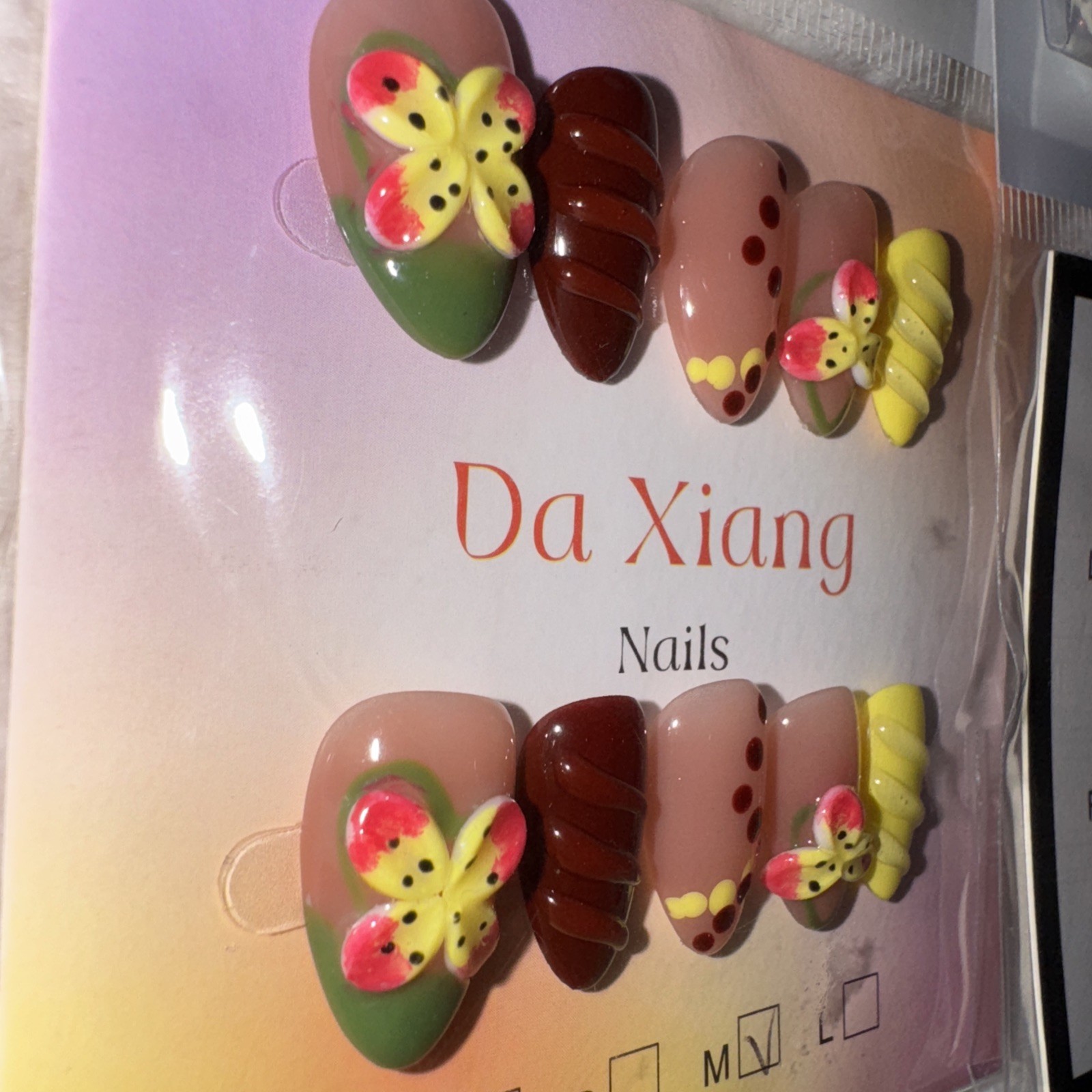 4 Packs Of 10pcs Almond Press On nails | 3D Unique Designs| Size M | Reusable 13