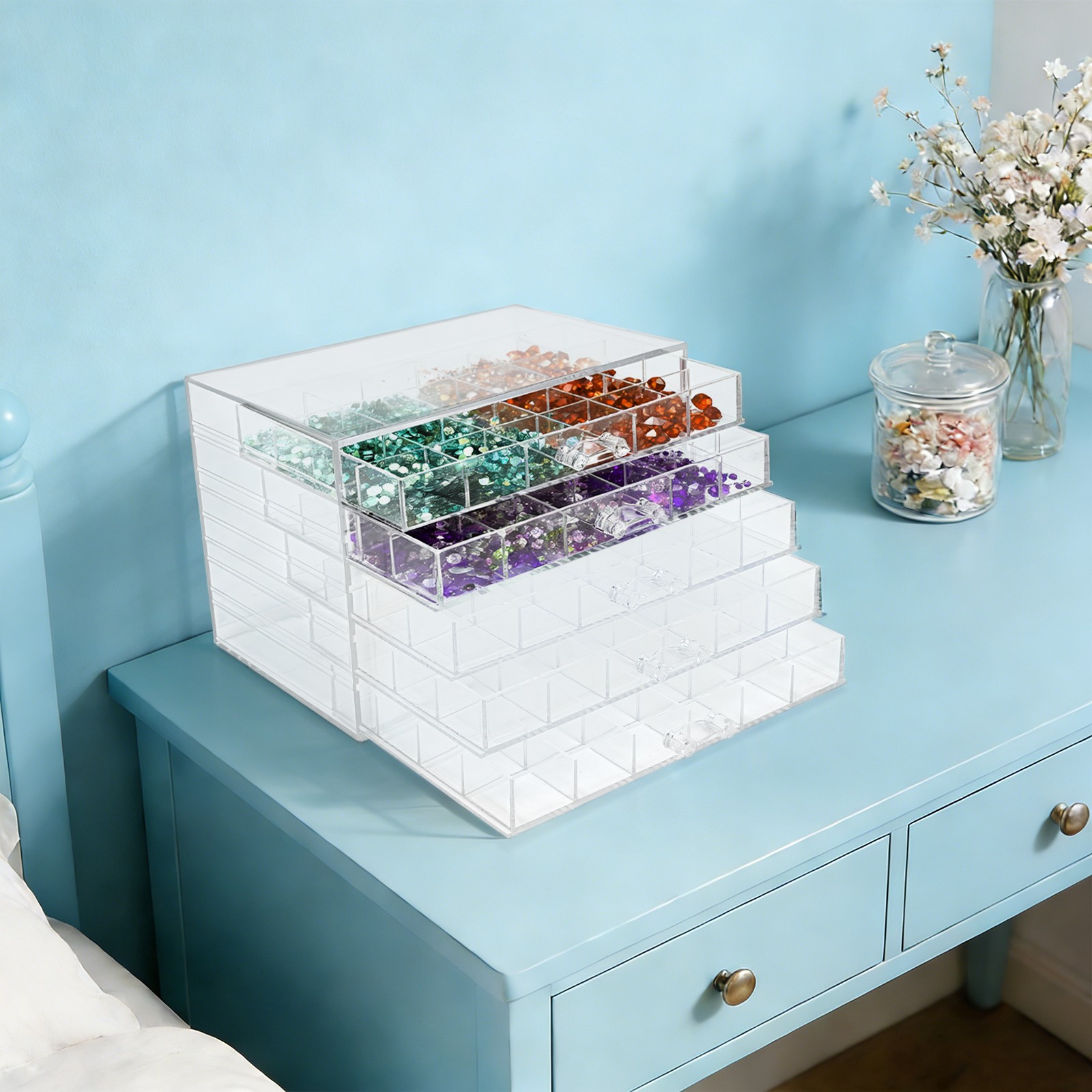 Earring Storage Box Organizer Acrylic Jewelry Storage Box Holder 5 Drawers