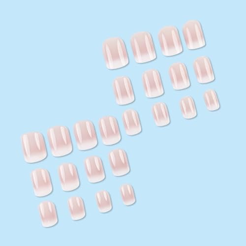 French Tip Press on Nails Short Square Fake Nails Pink White Gradient style1