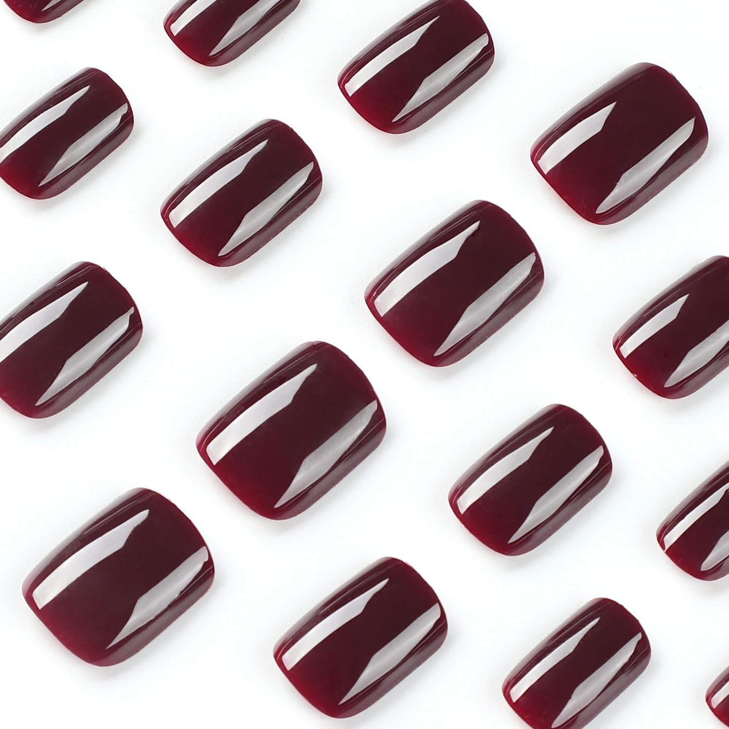 Extra Short Press on Nails Square Wine Red Fake Nails Petite Solid Col