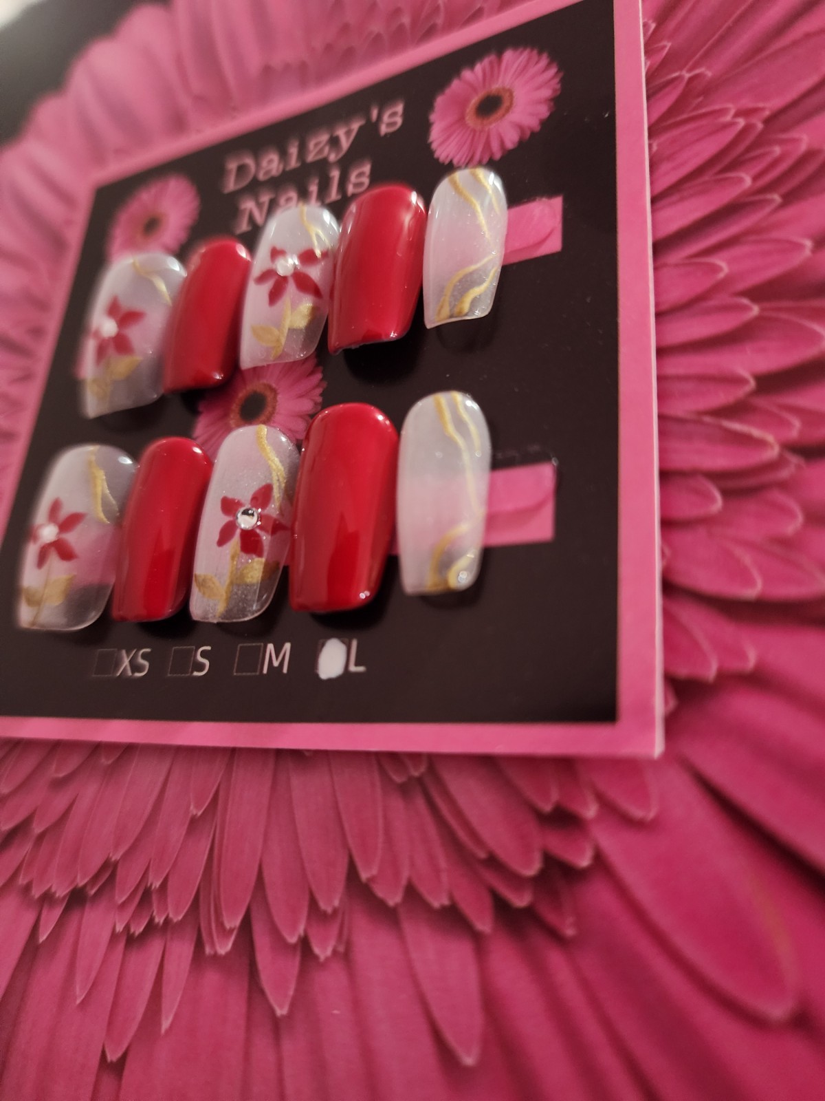 Large Size Red Flower Spring Press-on Nail Set Handmade Squoval 2.0 Cm Length