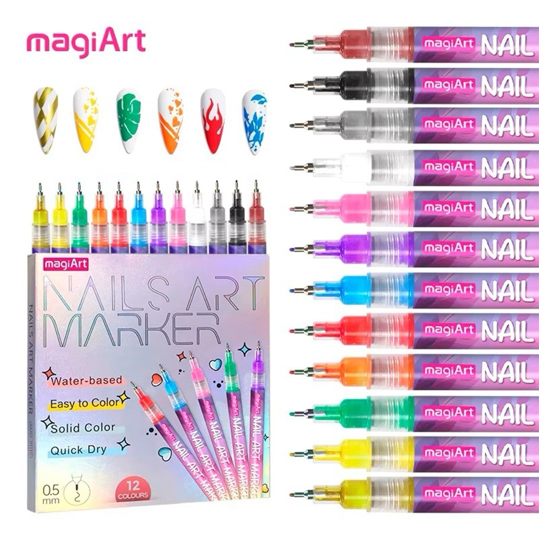 12 Colors Nail Art Pens Set 3D Polish Markers for Gel Nails Graffiti Dotting Pen