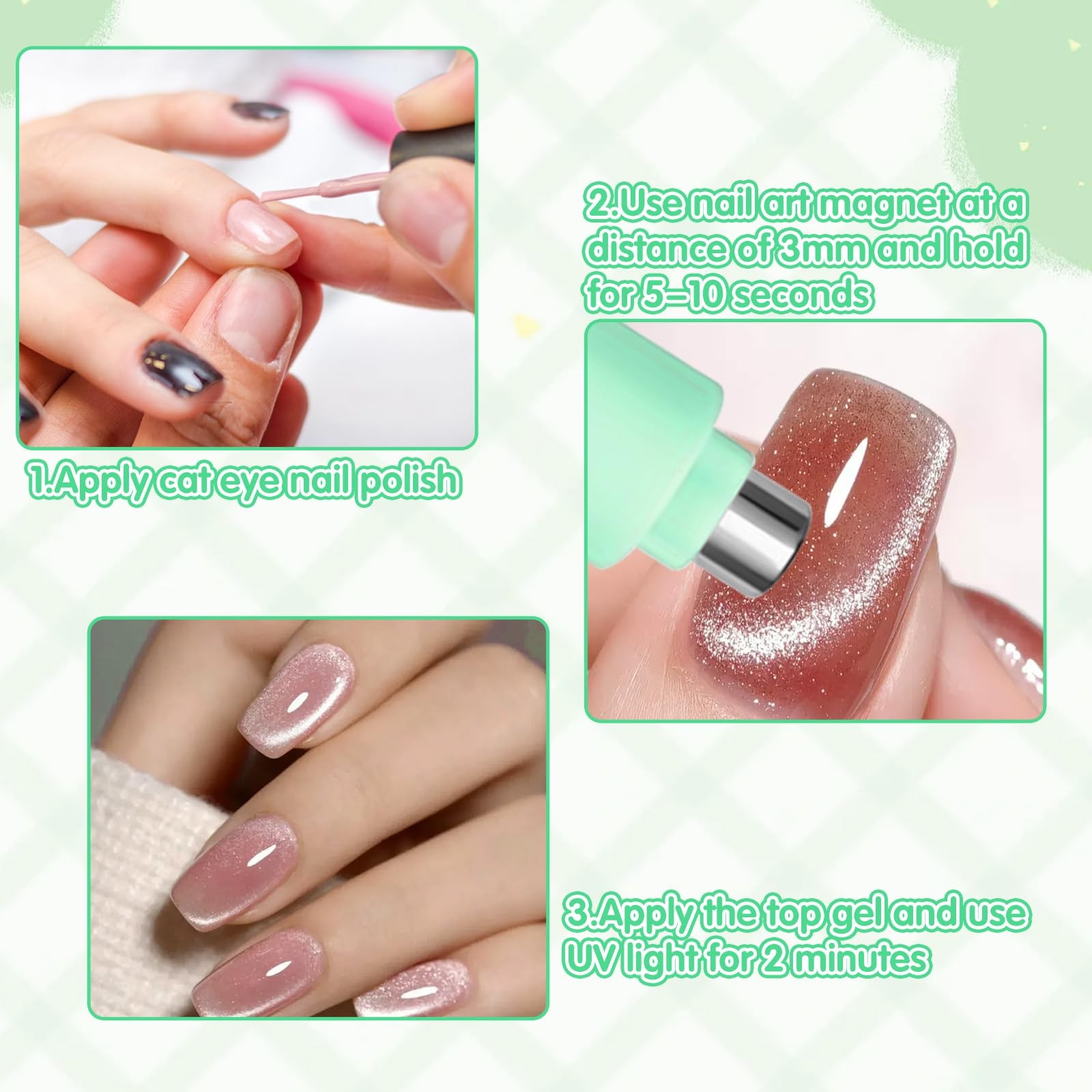 4Pcs Cat Eye Nail Magnet Kit, 3in1 Magnet with DualEnded Pen & 2Pcs Bunny Gui…