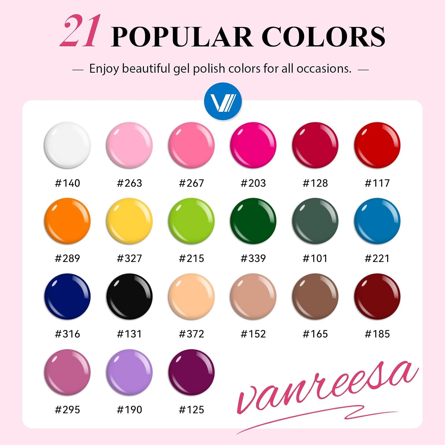 VANREESA 24 Pcs Gel Nail Polish Set, 21 Colors Gel Polish with Base Coat Glossy