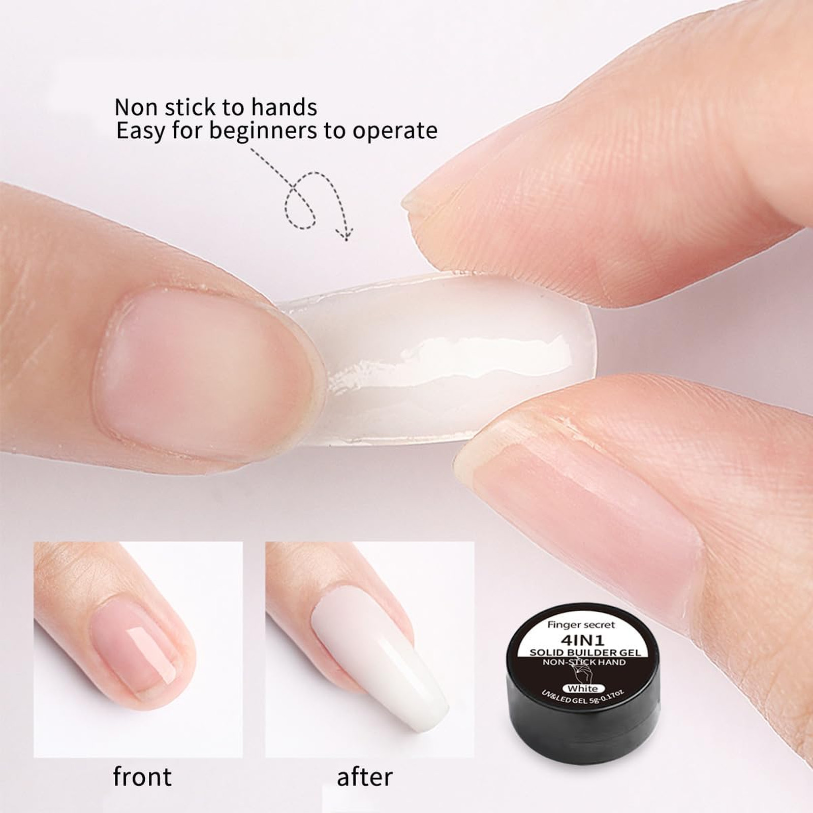 Solid Builder Gel for Nails, Hard Gel, 4g Clear White, Non-sticky, Nail