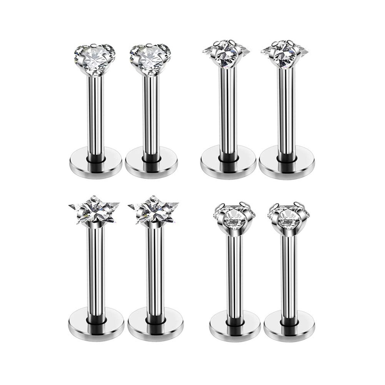16G Love/Star/Square/Round Shape Clear CZ Labret Monroe Lip Ring Tragus Nail …